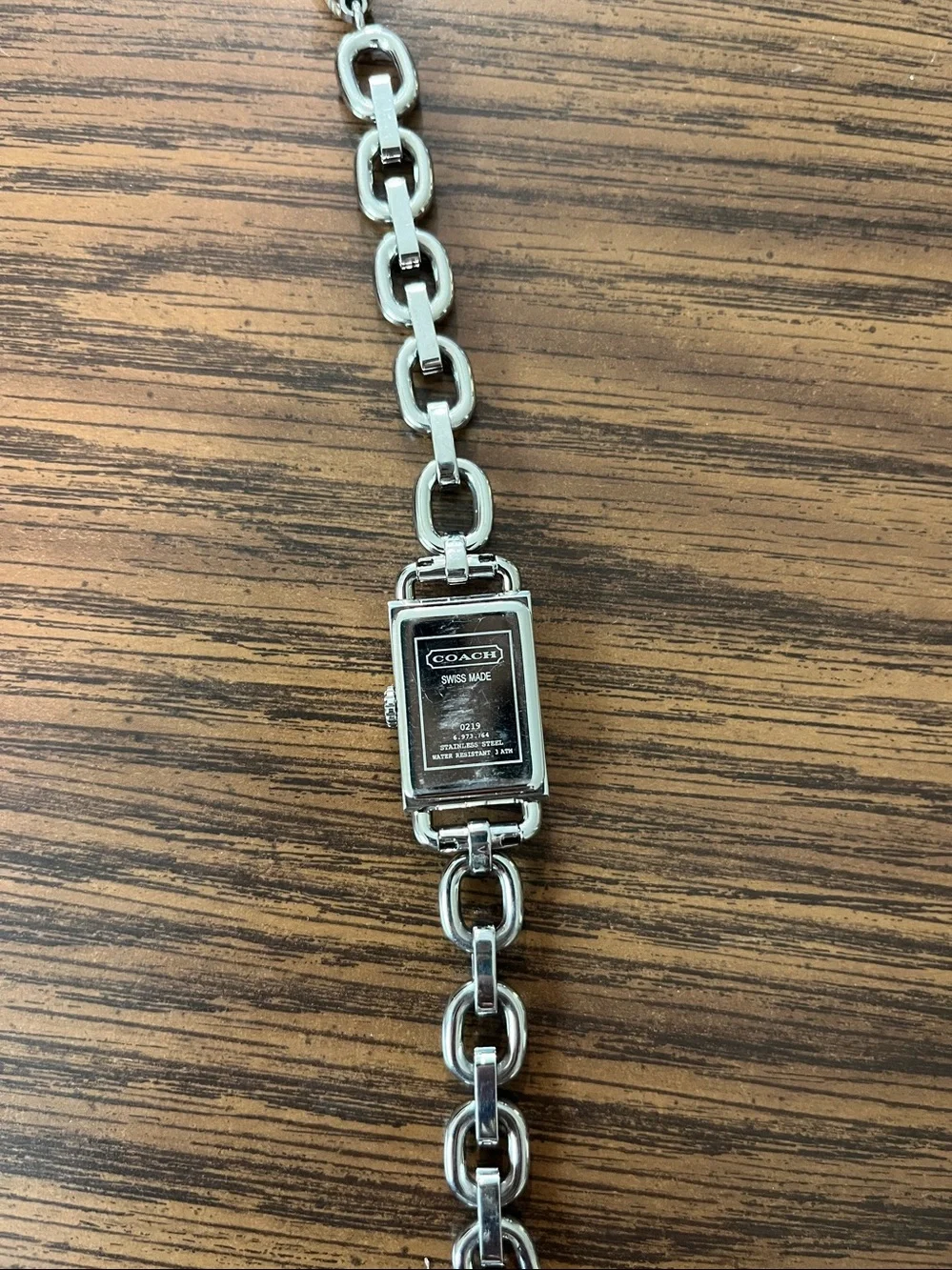Coach Silver-Tone Rectangle Pendant Chain Watch
